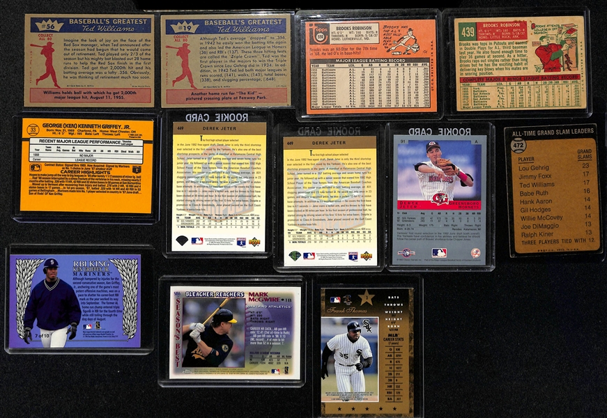 Lot of (19) Vintage and Modern Baseball Cards w. Ted Williams, Brooks Robinson and Ken Griffey Jr. and Derek Jeter Rookies