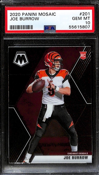 2020 Panini Mosaic Justin Herbert (#204) & Joe Burrow (#201) PSA 10 Gem Mint Rookie Cards!