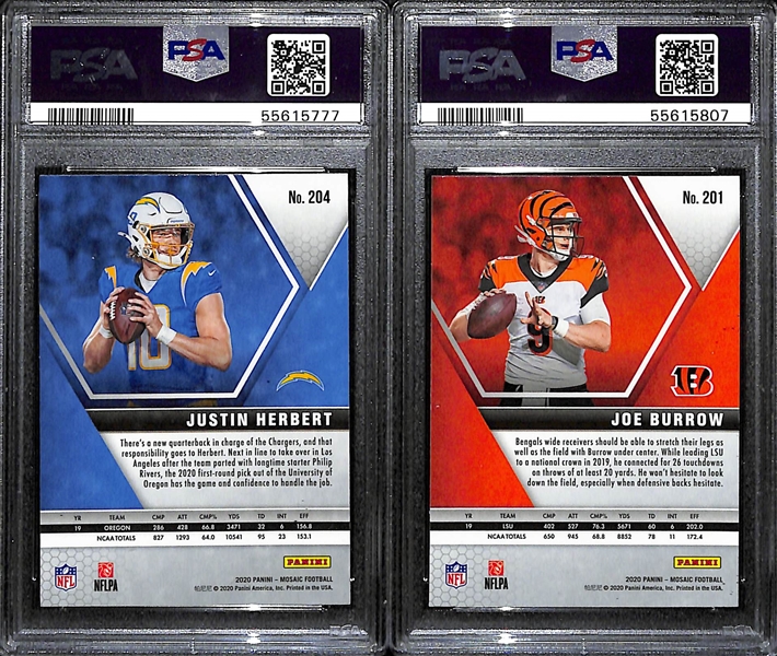 2020 Panini Mosaic Justin Herbert (#204) & Joe Burrow (#201) PSA 10 Gem Mint Rookie Cards!