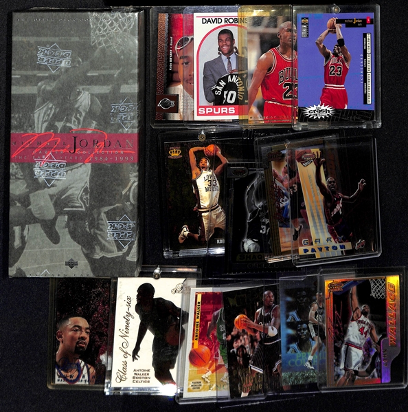Lot of (14) Basketball Inserts and Rookies and Michael Jordan Career Collection Sealed Set w. Kobe Bryant and David Robinson Rookies