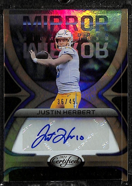 Lot of (3) 2021 Justin Herbert Football Cards Inc. Certified Mirror Signatures #d /45