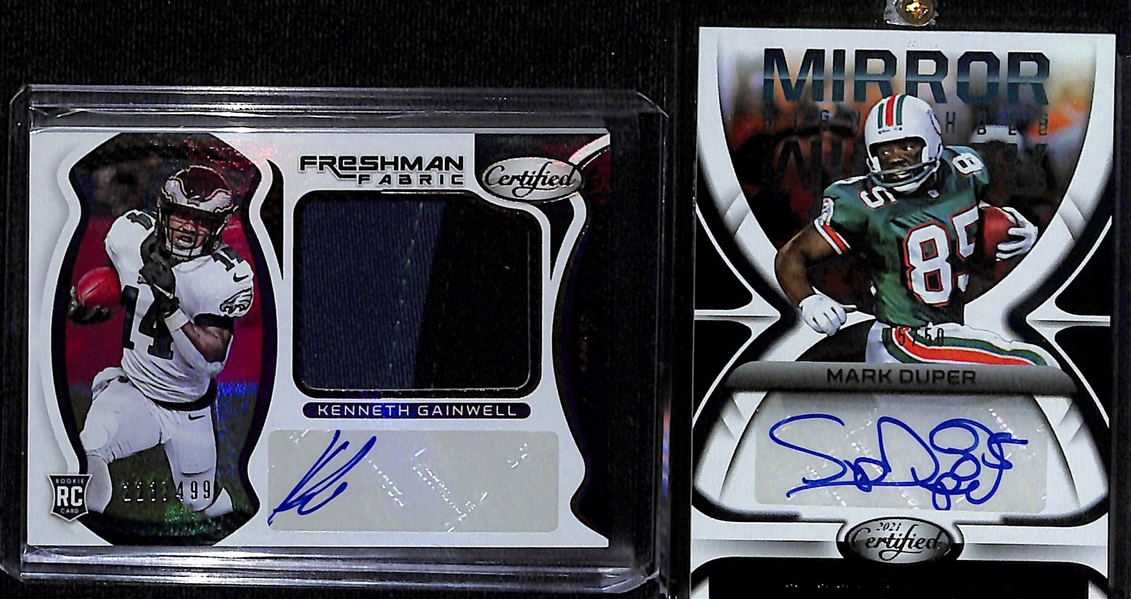 Lot of (5) Modern Football Autographs and Patch Cards w. 2021 Certified Jaylen Waddle Autographed #d 01/30