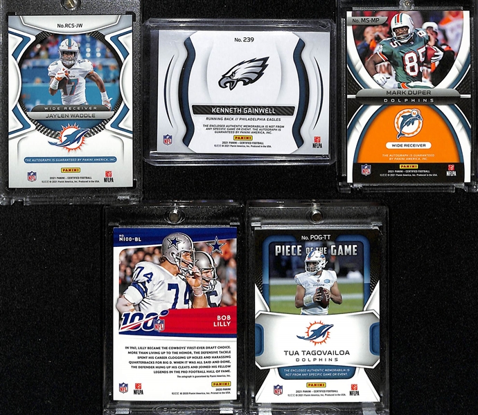 Lot of (5) Modern Football Autographs and Patch Cards w. 2021 Certified Jaylen Waddle Autographed #d 01/30