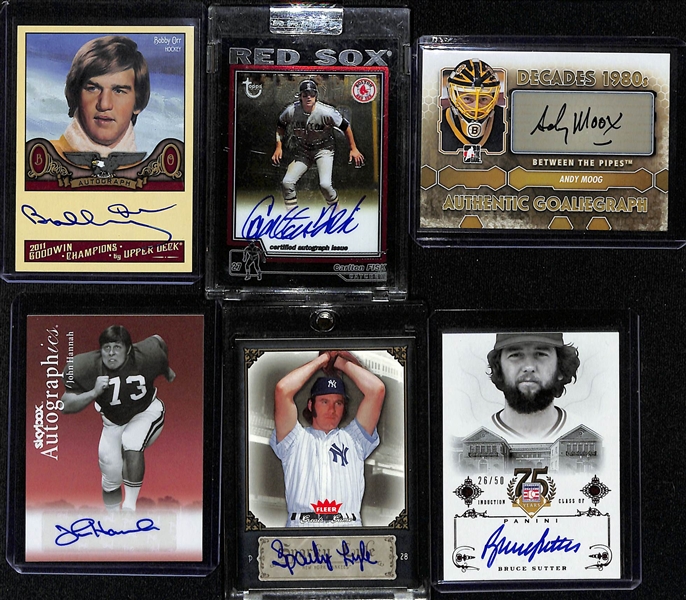 Lot of (6) Autographed Mixed Sports Cards w. Bobby Orr, Carlton Fisk, and Others