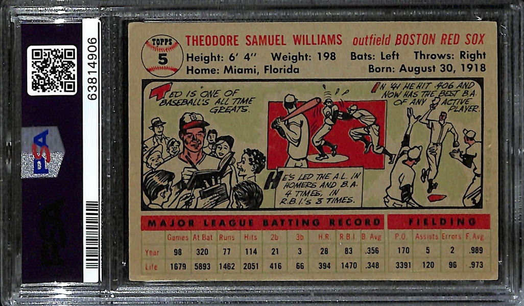 1956 Topps Ted Williams #5 Graded PSA 2.5 GD+ (Gray Back)