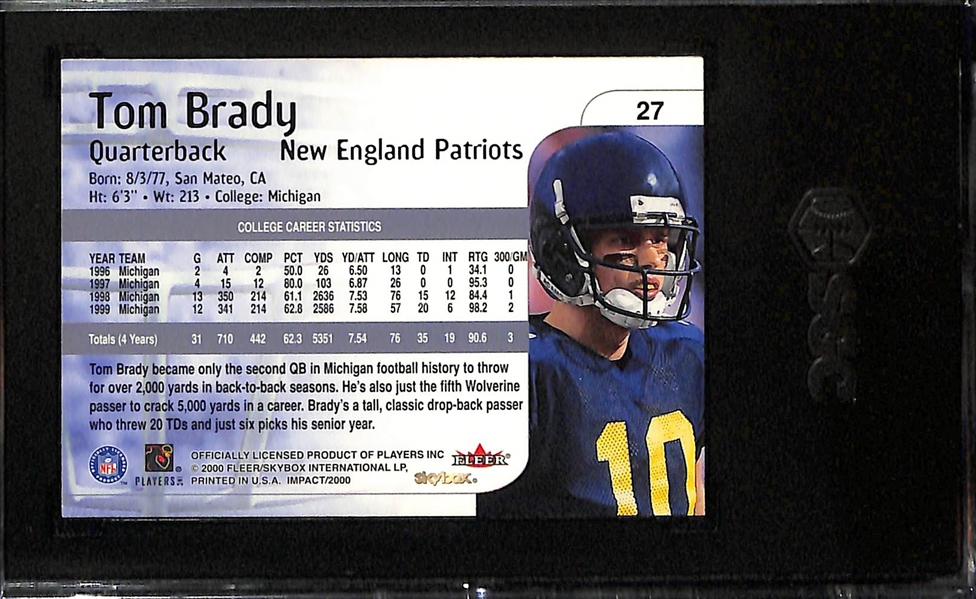 2000 Skybox Impact Tom Brady Rookie Card #27 Graded SGC 8.5