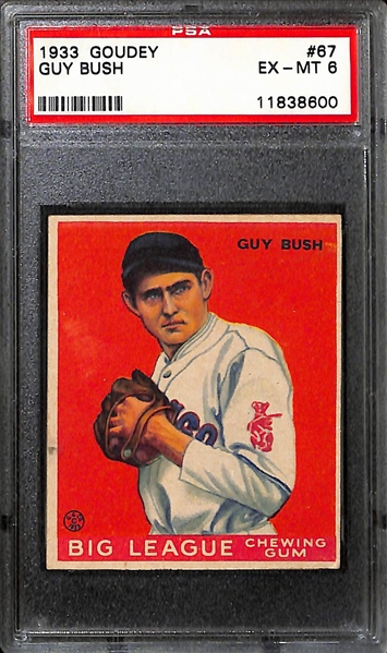 Lot of (3) 1933 PSA Graded Goudey Baseball w.  Max Bishop PSA 7, Guy Bush PSA 6 and  Ray Kremer PSA 6