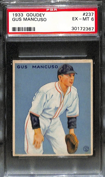 Lot of (3) PSA Graded 1933 Goudey Baseball w. Adolfo Luque PSA 6, Billy Urbanski PSA 7, and Gus Mancuso PSA 6