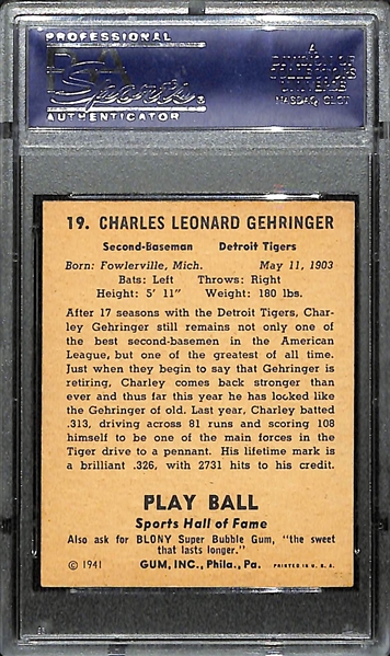 1941 Play Ball Charley Gehringer # 19 PSA 7