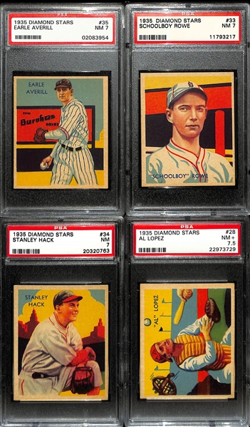 Lot of (4) 1935 Diamond Stars All Graded PSA 7 or Higher Feat. Earle Averill # 35