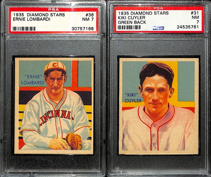 1935 Diamond Stars Ernie Lombardi # 36 and Kiki Cuyler # 31 Both Graded PSA 7