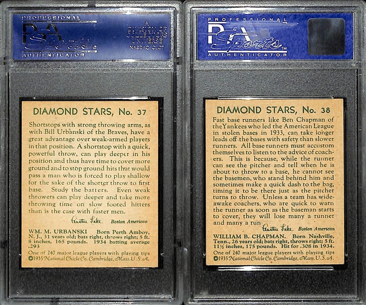 1935 Diamond Stars Billie Urbanski # 37 and Ben Chapman # 38 Both Graded PSA 7