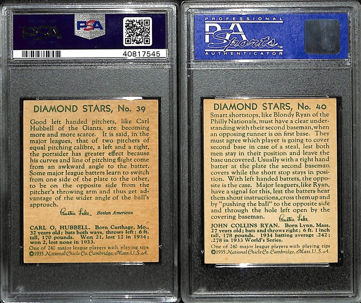 1935 Diamond Stars Carl Hubbell # 39 PSA 7 & Blondy Ryan # 40 PSA 8 (OC) 