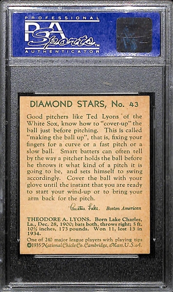 1935 Diamond Stars Ted Lyons # 43 PSA 8