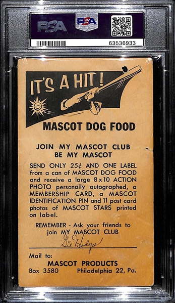 c. 1950s Mascot Dog Food Card Gil Hodges PSA 1 (Only the 3rd Known Example)