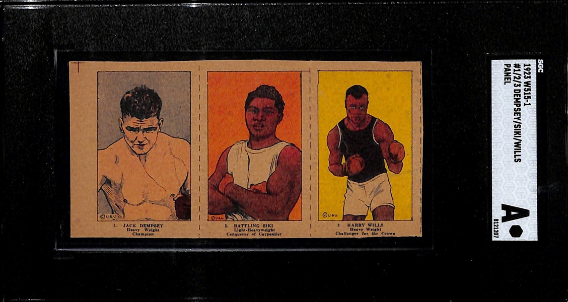 1923 W515-1 #1,2,3 Jack Dempsey Boxing Strip Card Panel w. Siki & Wills (Rare Uncut) SGC Authentic