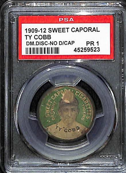 1909-12 Sweet Caporal Domino Discs Ty Cobb (No D on Cap) Graded PSA 1