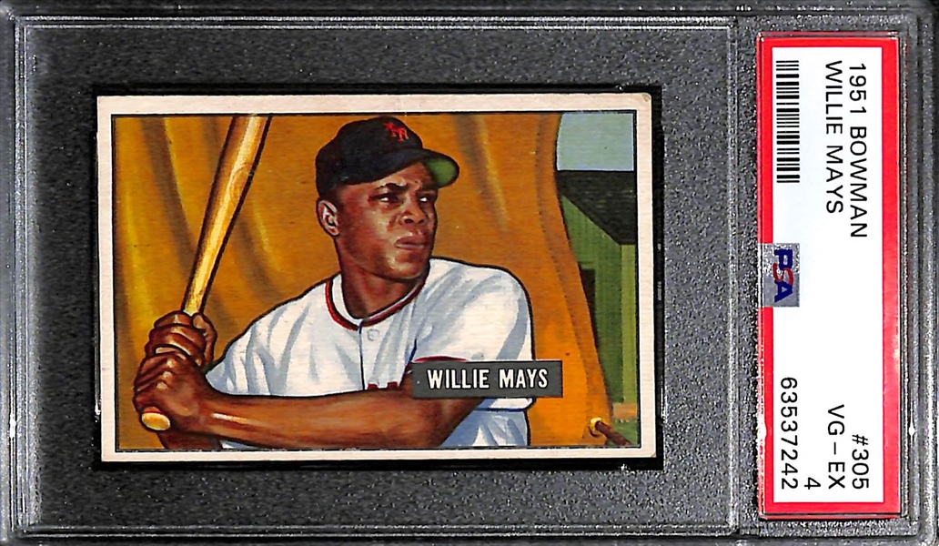 1951 Bowman Willie Mays Rookie Card #305 Graded PSA 4 VG (Iconic Rookie Card!!)