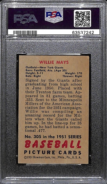 1951 Bowman #305 Willie Mays Rookie Card – PSA EX+ 5.5