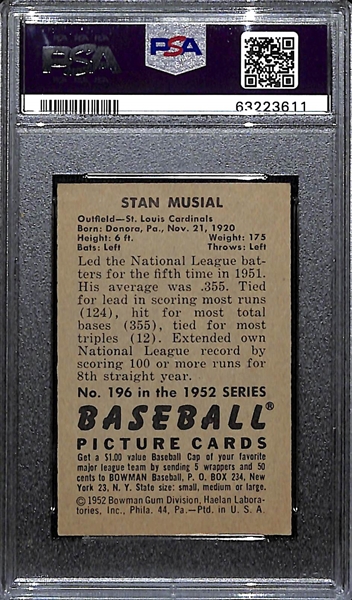 1952 Bowman Stan Musial # 196 Graded PSA 7