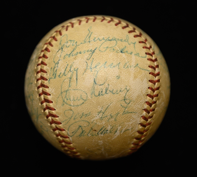 1954 Brooklyn Dodgers Team-Signed Baseball - 26 Real Autographs (8 HOFers w. Jackie Robinson, Roy Campanella, T. Lyons, D. Snider, Reese, Alston, G. Hodges, B. Herman) - Full JSA Letter!