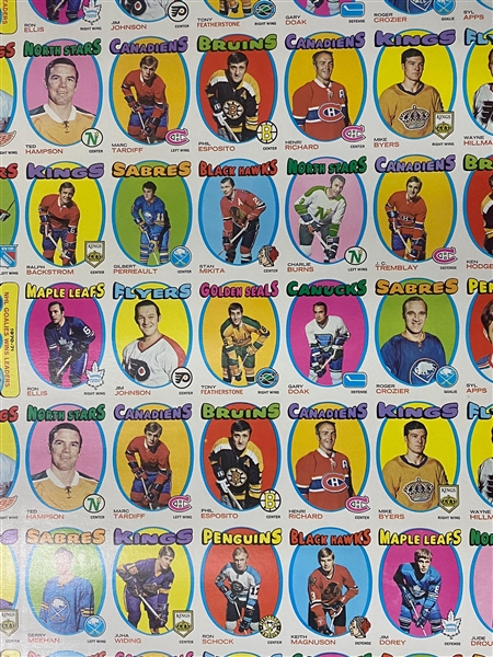 (2) 1971-72 Topps Hockey Uncut Sheets - Makes 2 Complete Sets w. Ken Dryden Rookie Cards