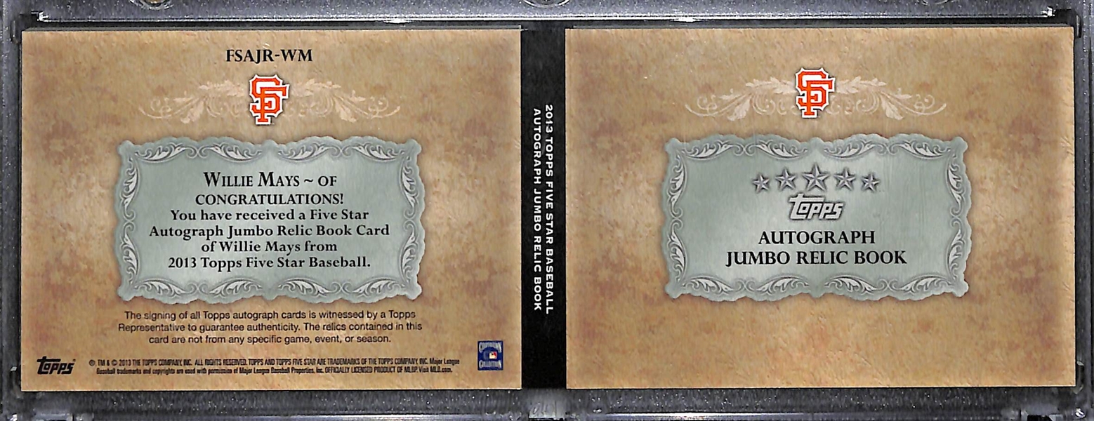 Rare 2013 Topps Five Star Willie Mays Booklet Autograph & Jumbo Game-Used Relic Card #ed  06/49