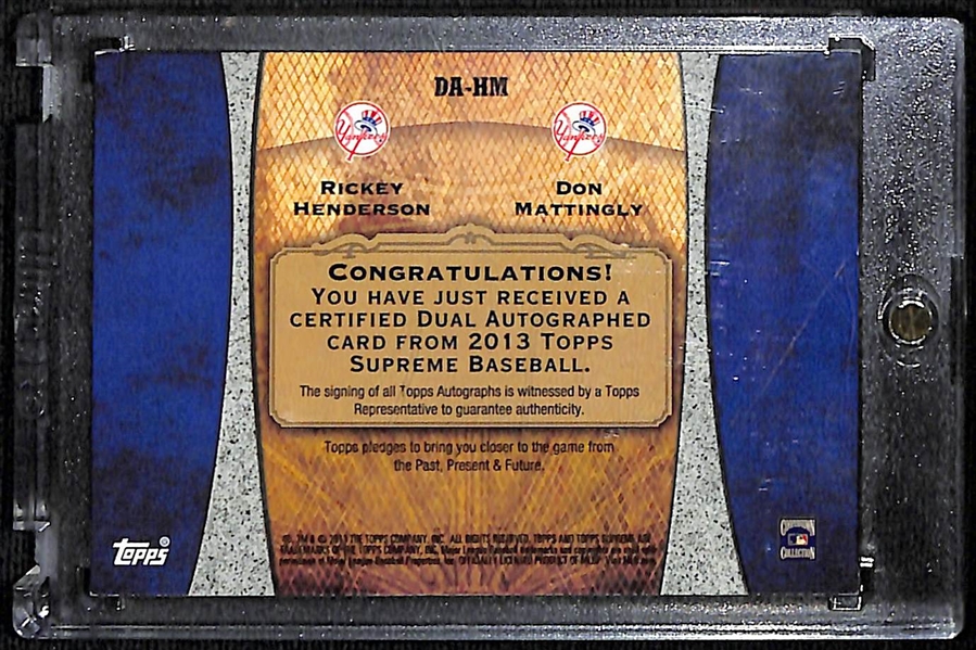 2013 Topps Supreme Rickey Henderson & Don Mattingly Yankees Dual Autograph Card #ed 18/25