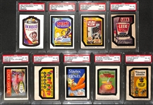 Lot of (9) 1967 and 1974 Topps Wacky Packs PSA Graded Cards w. 1967 Horrid Deodorant and Duznt Do Nuthin Die-Cuts Both Graded PSA 5