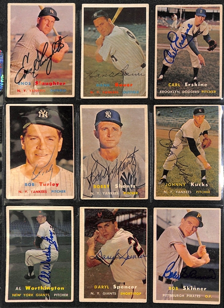 Lot of (50) Autographed 1957 Topps Baseball Cards w. Enos Slaughter and Others (JSA Auction Letter)