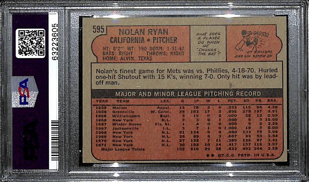 1972 Topps Nolan Ryan # 595 Graded PSA 7