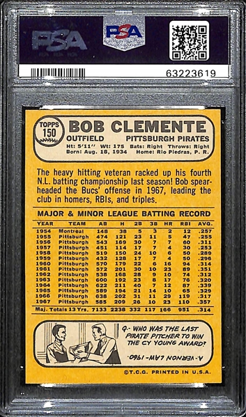 1968 Topps Bob Clemente # 150 Graded PSA 7