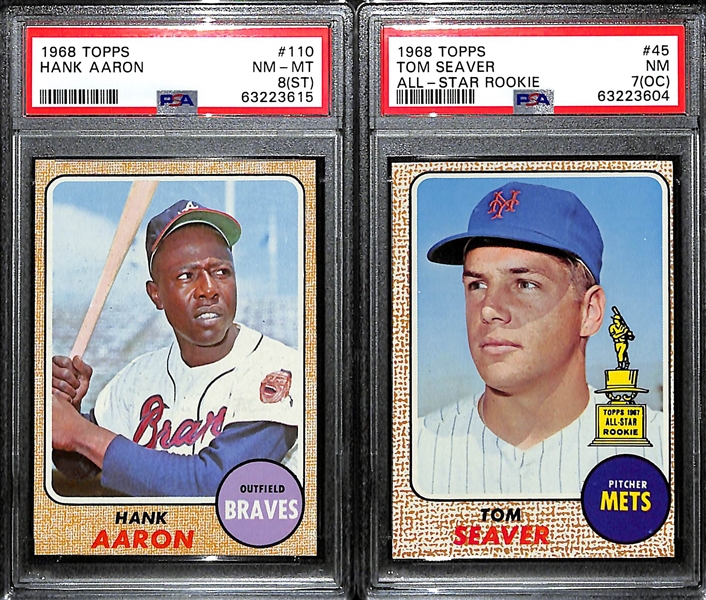 1968 Topps Hank Aaron # 110 Graded PSA 8 (ST) & 1968 Tom Seaver # 45 Graded PSA 7 (OC)