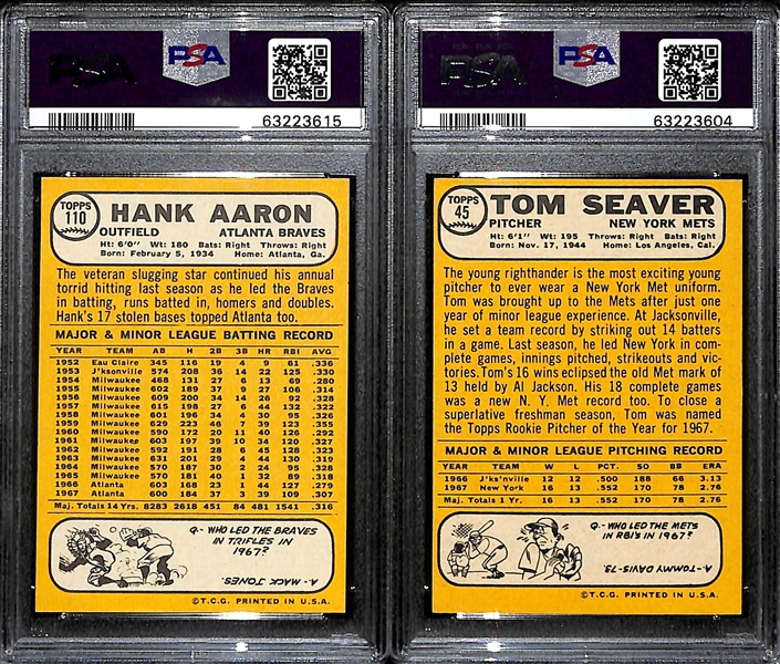 1968 Topps Hank Aaron # 110 Graded PSA 8 (ST) & 1968 Tom Seaver # 45 Graded PSA 7 (OC)