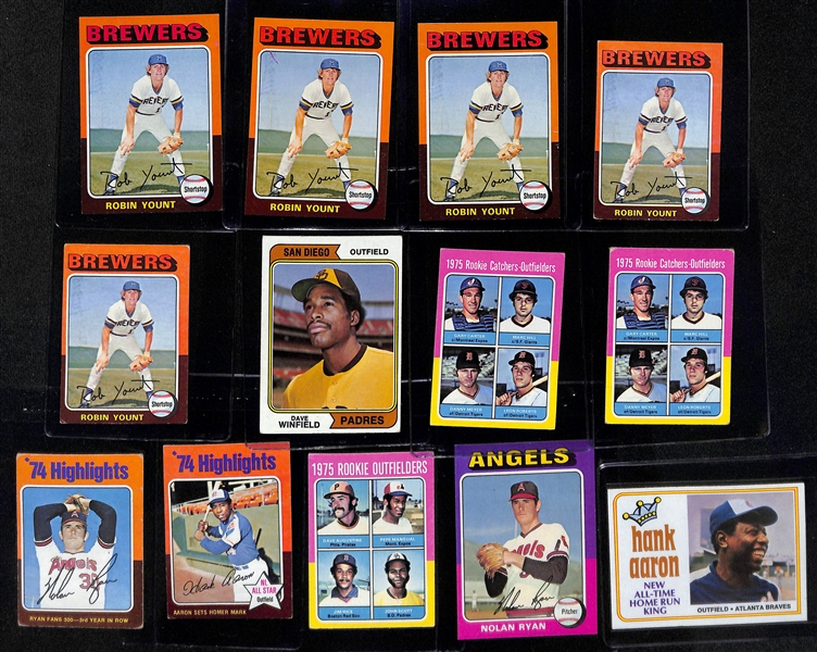 Lot of (100+) 1970s Topps Baseball Star Cards w. (5) Yount Rookies, Nolan Ryan, and Many More