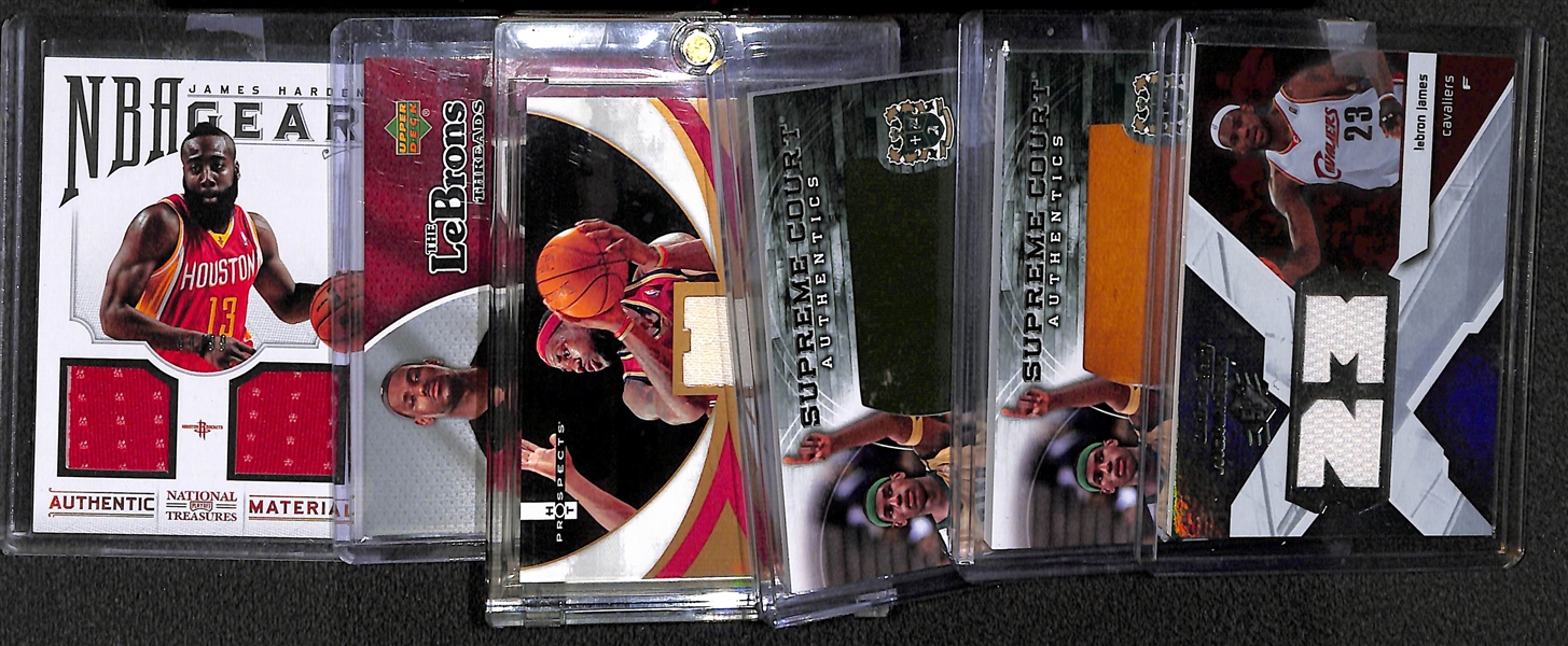 Lot of (7) Mostly LeBron James Game Used Jersey Cards w. 2008-09 SPX Winning Materials 