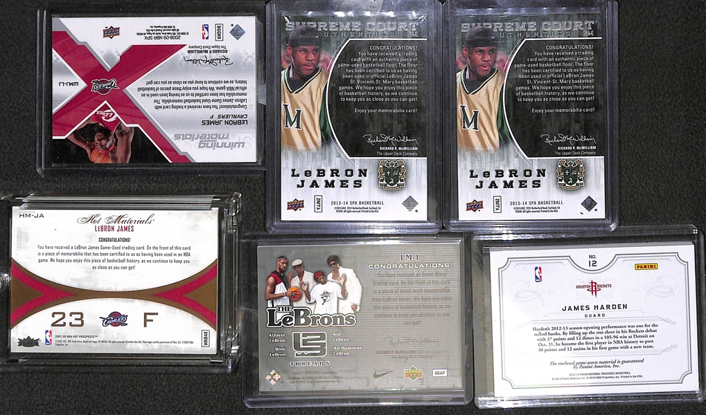 Lot of (7) Mostly LeBron James Game Used Jersey Cards w. 2008-09 SPX Winning Materials 