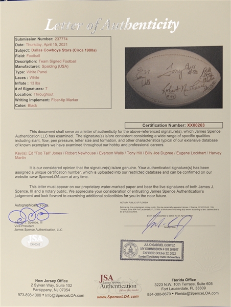 Dallas Cowboys Autographed Memorabilia Lot w. Circa 1980s Stars Signed ball and Tony Dorsett Wilson Football (JSA & PSA/DNA Certs)