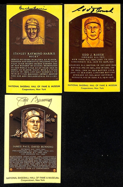 Lot of (17) Signed Baseball Hall of Fame Plaque Cards w. Al Kaline, Bob Feller, Bobby Doerr, Eddie Mathews, and Others (JSA Auction Letter)
