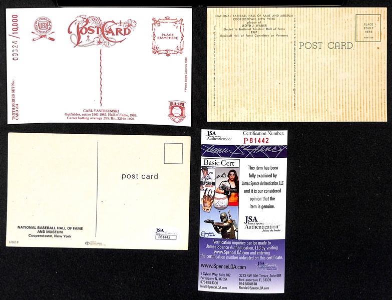 Lot of (5) Autographed Baseball Hall of Fame Plaque and Post Cards w. Carl  Yastrzemski (JSA Auction Letter)