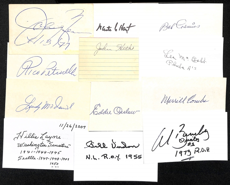 Lot of (55+) Mostly Baseball Autographed Index Cards w. Joe McCarthy, Bill Dickey, and Others (JSA Auction Letter)