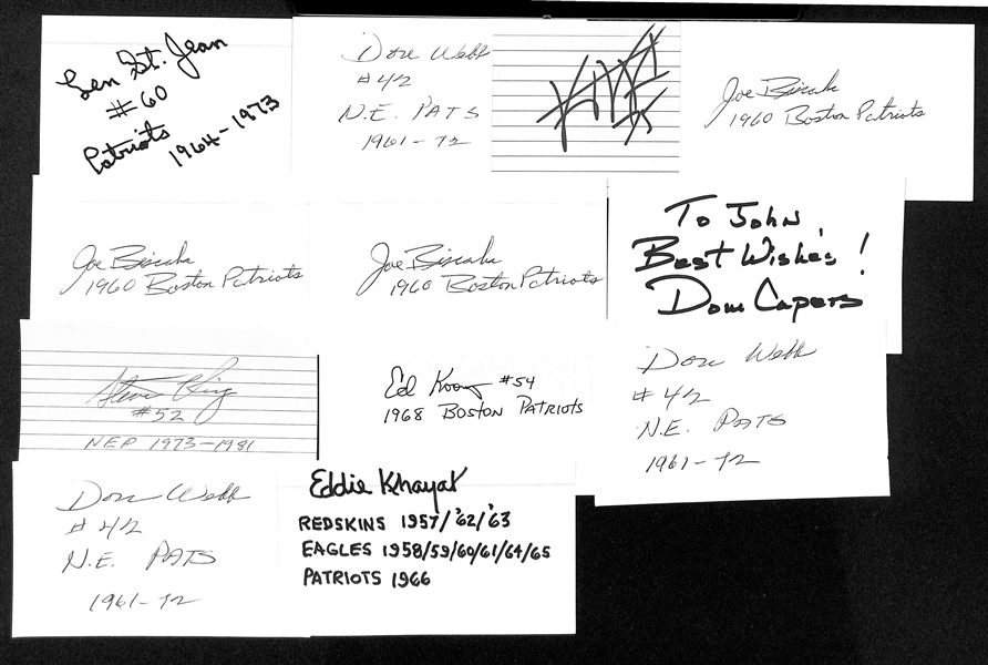 Lot of (265+) Autographed Index Cards Mostly New England/Boston Patriots Players w. Rob Gronkowski, Willie McGinest and Others (JSA Auction Letter)