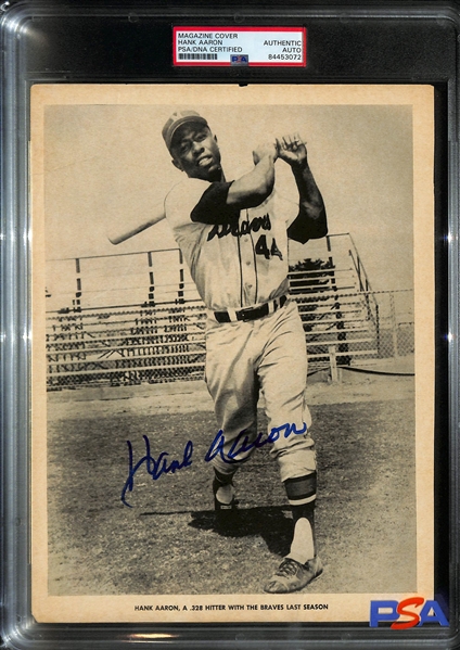 Signed Hank Aaron Vintage Baseball Magazine Page - PSA/DNA