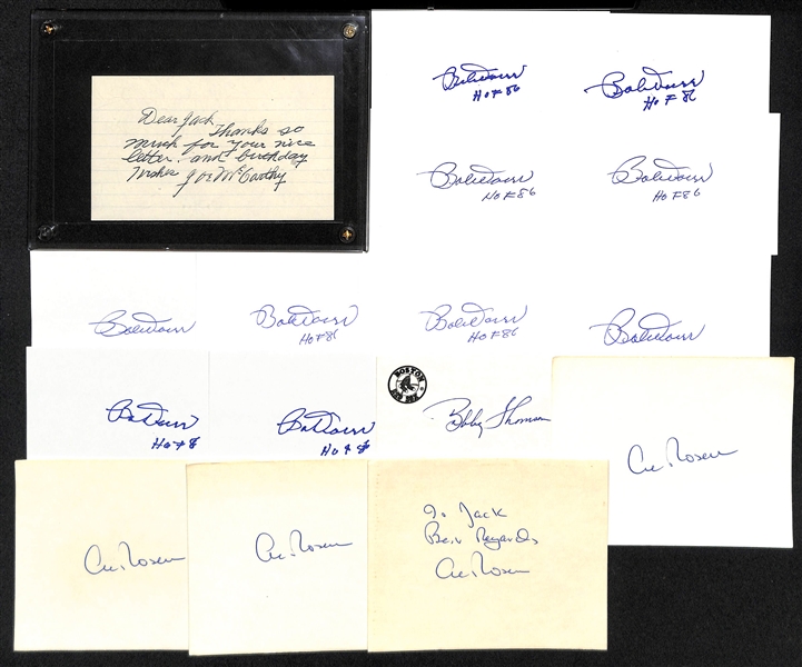 Lot of (40+) Autographed Baseball Index and Post Cards w. Joe McCarthy, Bobby Doerr and Others (JSA Auction Letter)