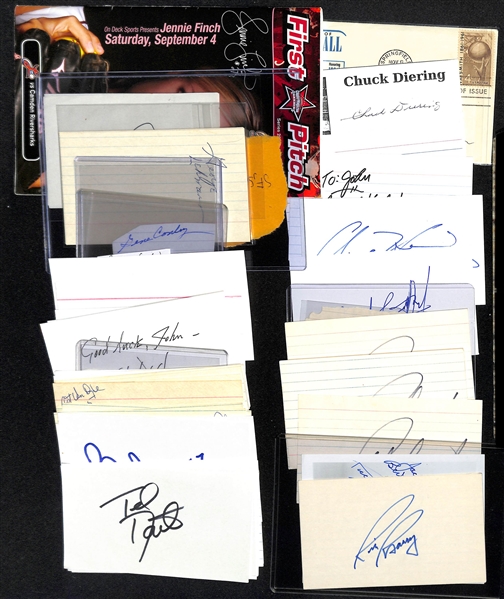 Lot of (55+) Multi Sports Autographed Index Cards w. Elgin Baylor, Phil Esposito, Dorothy Hamill, and Others (JSA Auction Letter)