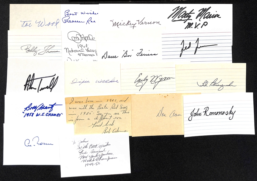 Lot of (125+) Baseball Autographed Index Cards w. Preacher Roe, Mickey Vernon, Marty Marion, and Many More (JSA Auction Letter)