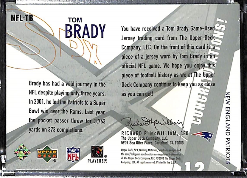 2003 Tom Brady Game Worn Jersey.