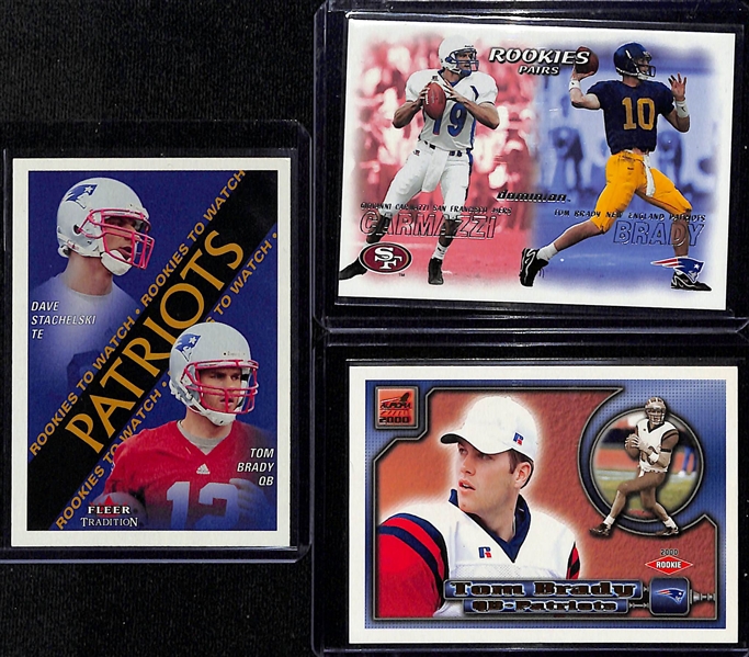 (3) 2000 Tom Brady Rookie Cards - Fleer Tradition Glossy, #352, Skybox Dominion #234, Pacific Aurora #84