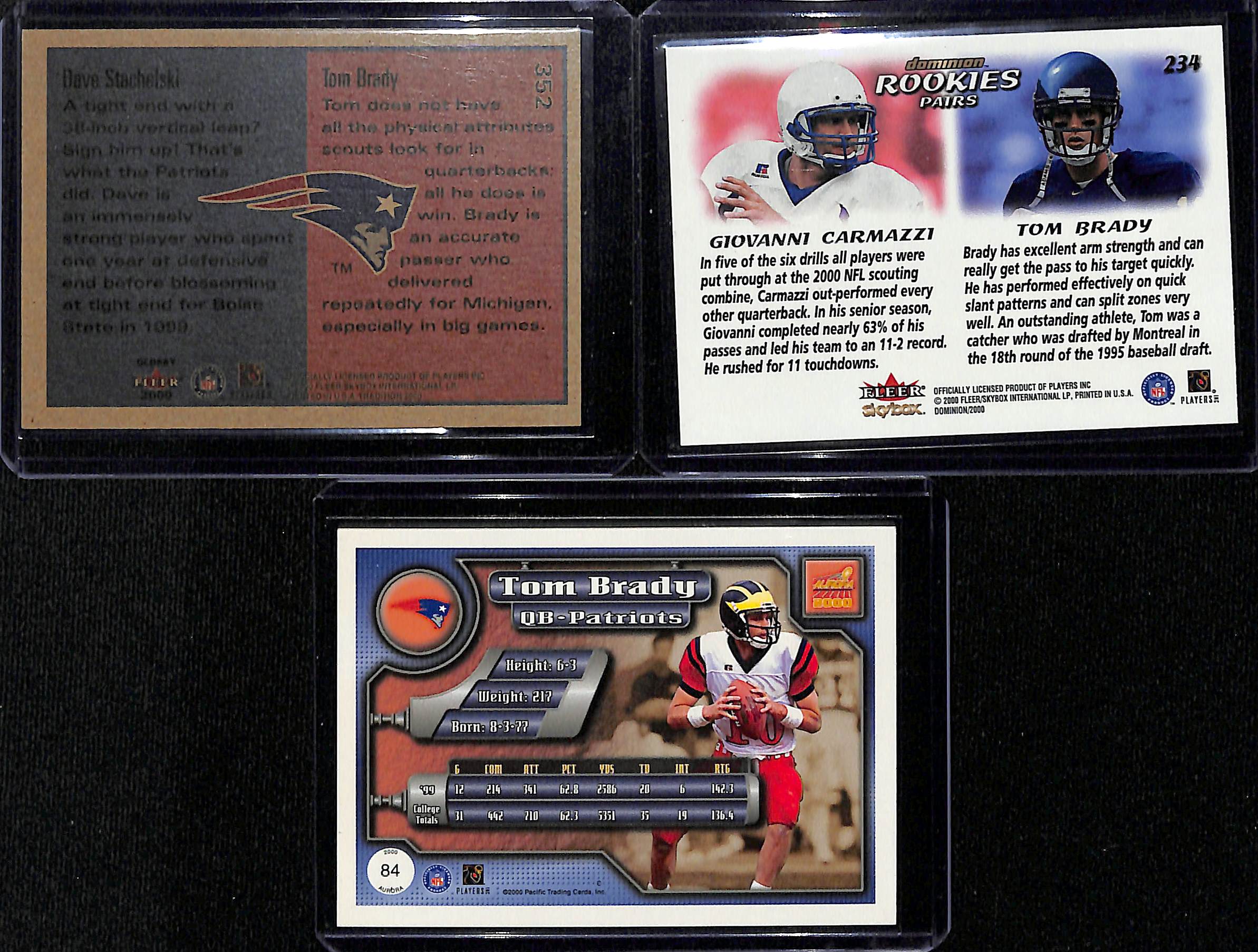 Lot Detail 3 2000 Tom Brady Rookie Cards Fleer Tradition Glossy 352 Skybox Dominion 8410