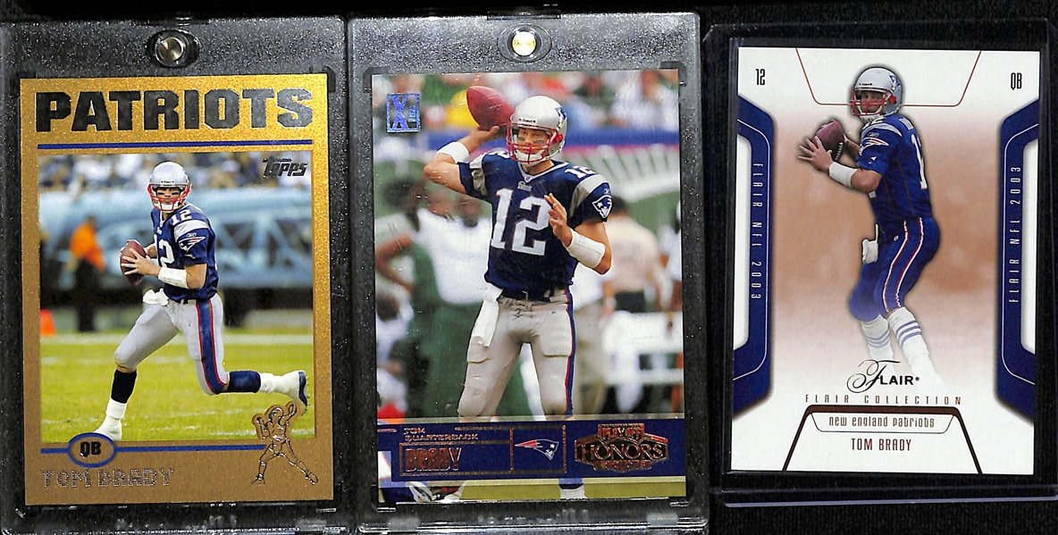 (3) Numbered Short-Print Tom Brady Cards - 2004 Topps Gold (#/499), 2003 Playoff Honors X's (#/250), 2003 Flair Collection (#/125)